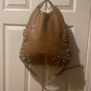 Charm & Luck leather Brown silver Studded large Hobo Bag